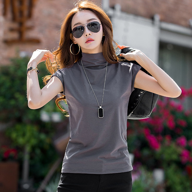 半高领短袖t恤女打底衫内搭宽松 奢俪T恤