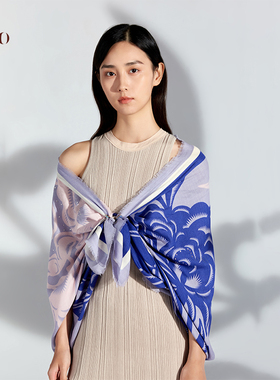 嫵WOO 【剪画】丝羊绒围巾披肩头巾双面印花方巾护颈春秋薄款