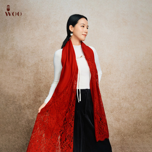 嫵WOO【臻美羊绒蕾丝披肩】山羊绒围巾披肩纯色百搭送礼礼品围脖 - 图1