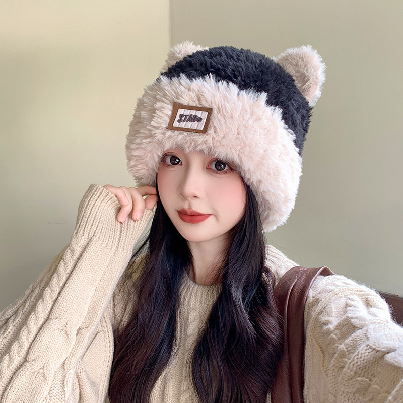 可爱猫耳朵毛绒帽女冬季产妇月子帽产后秋冬保暖针织毛线帽子外出,淘宝优惠券,粉丝福利购,淘宝优惠卷