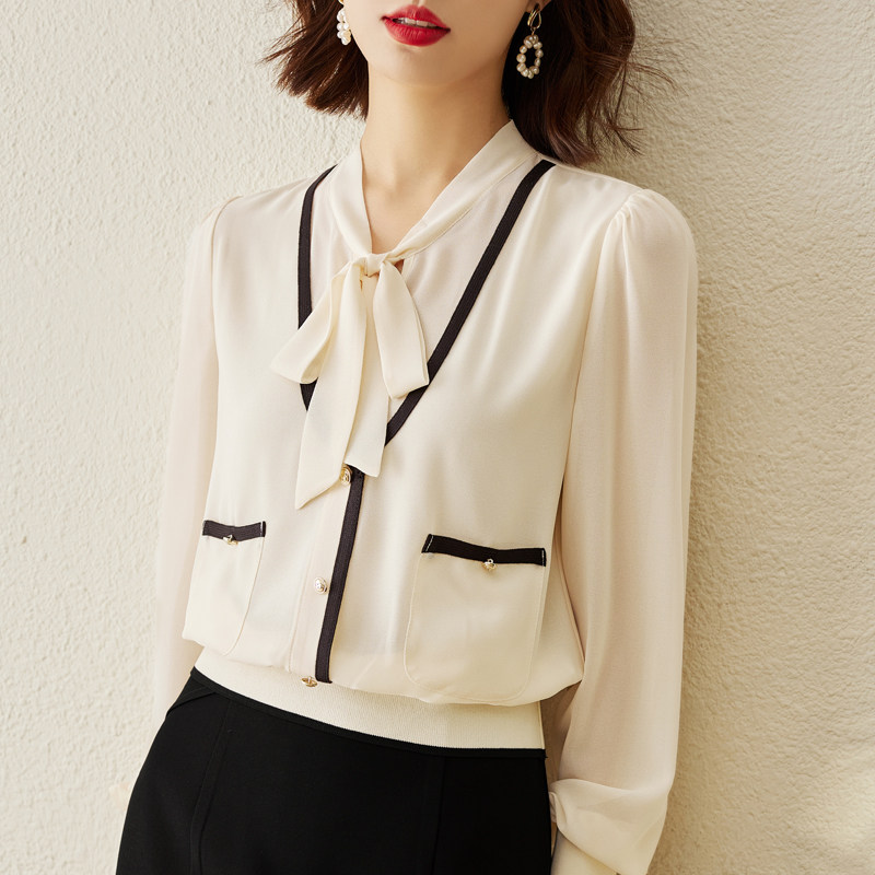 雪纺蝴蝶结女长袖2022新款洋气衬衫 真言衬衫