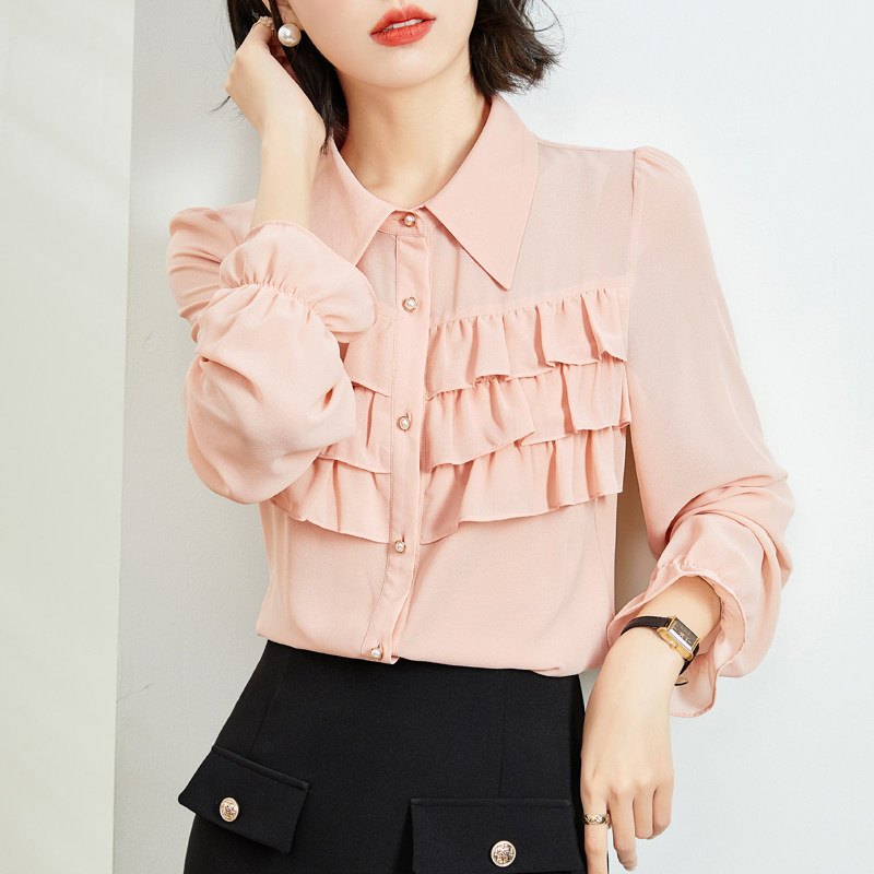 女长袖设计感小众荷叶边2022年衬衫 真言衬衫