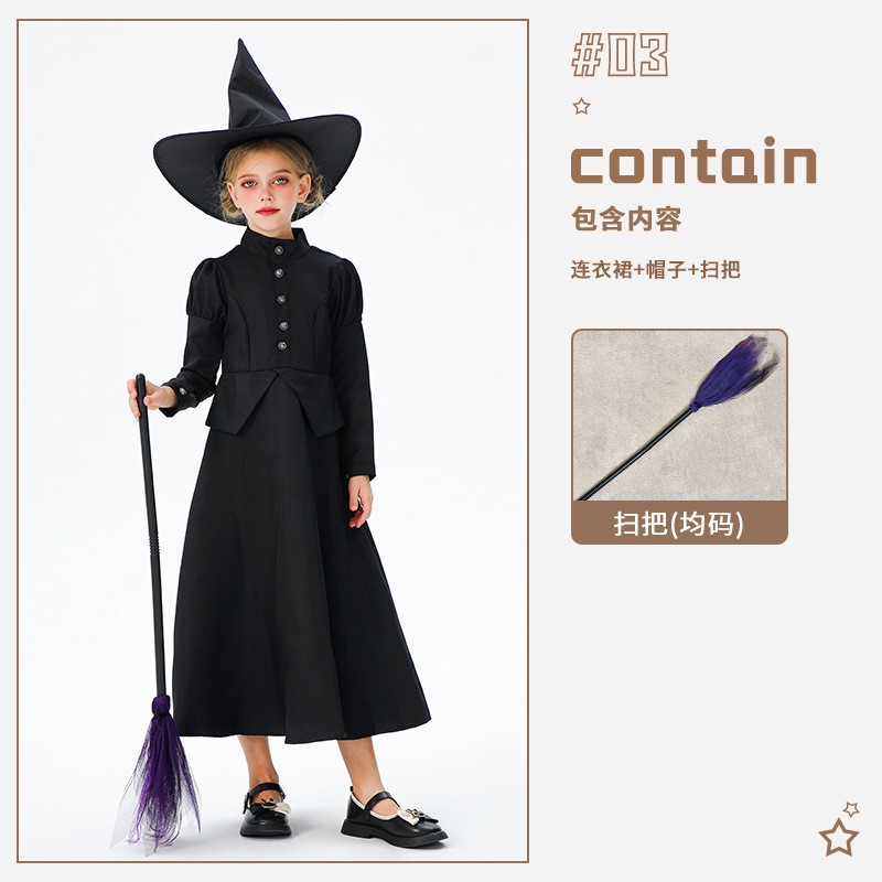 万圣节儿童服装cos魔法师女巫装长袍中世纪吸血鬼表演童装连衣裙 - 图1
