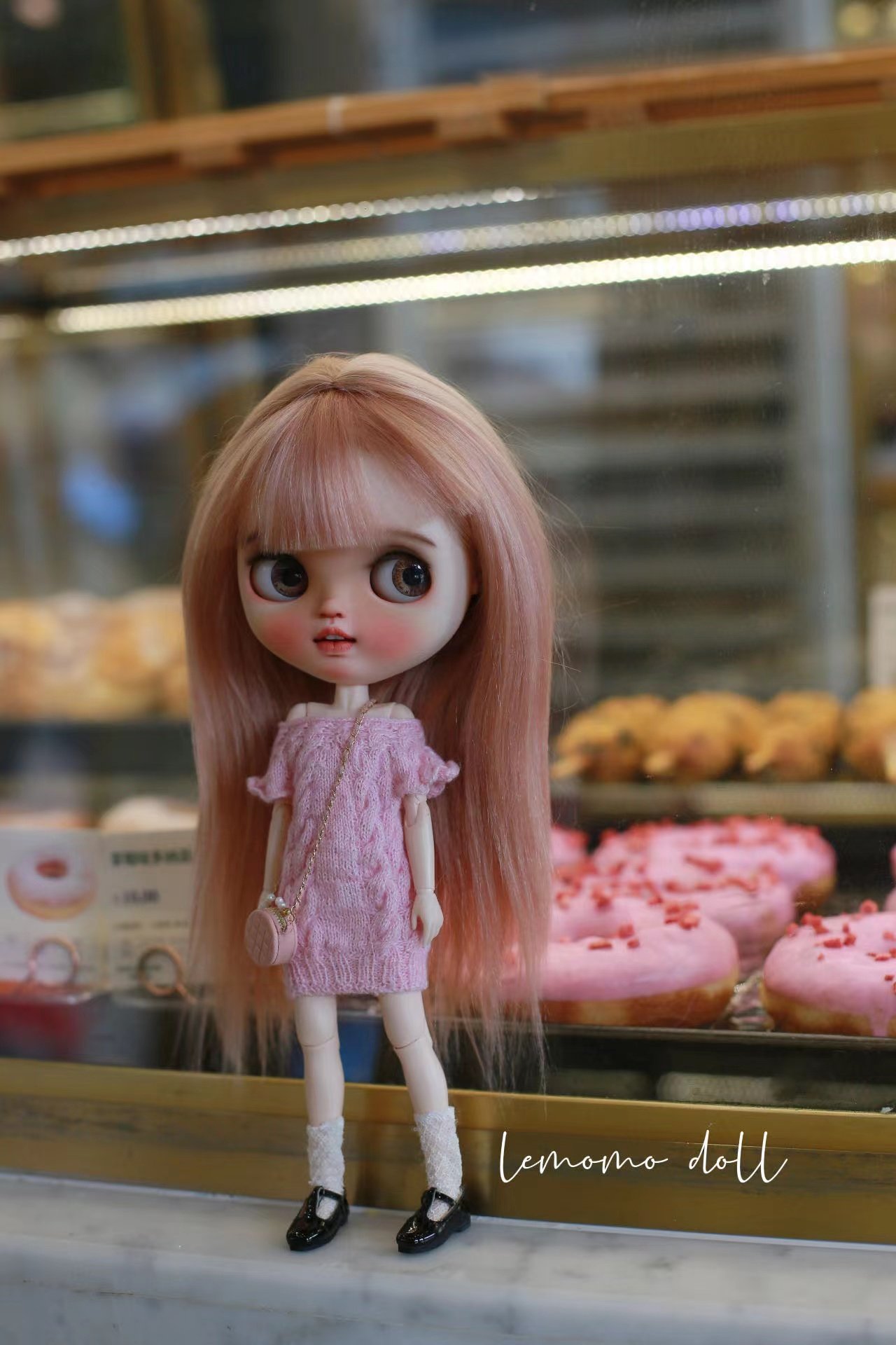 乐茉茉doll小布娃裙短袖甜美一字领手织毛衣裙毛衣裙blythe包邮