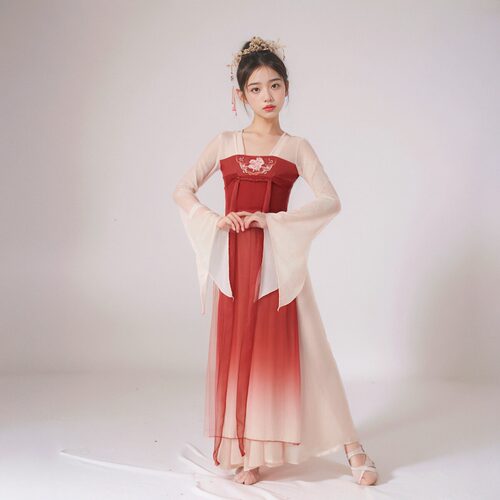 儿童古典舞演出服飘逸仙气长款汉唐齐胸飘带纱衣舞蹈服中国舞套装 - 图0