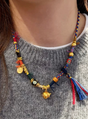 夫人手作 原创设计【云落秋】手工项链编绳藏式民族风复古项链