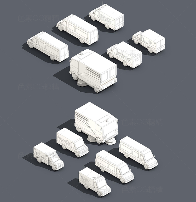 卡通低面多边形汽车货车快递游戏3d三维模型6个mayamaxc4dblender - 图3