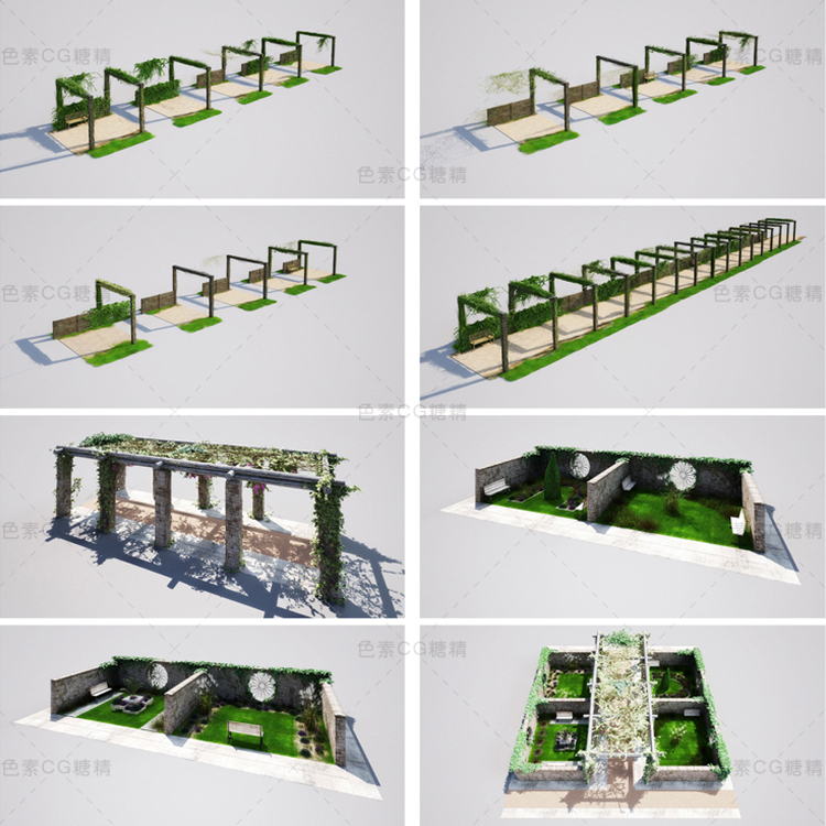 英式欧式花园林景观长廊植物灌木石头3d三维模型mayamaxc4dblende - 图3