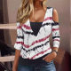 Long-sleeved off-shoulder T-shirt European and American striped fake two-piece women's