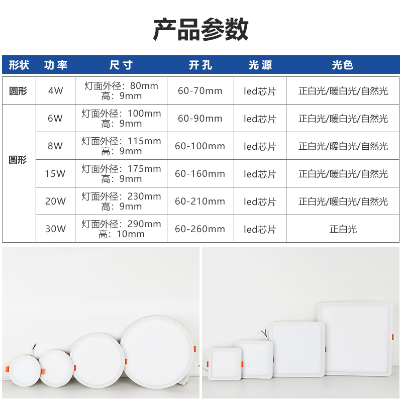 led超薄筒灯格栅嵌入式天花灯方形面板灯商用4寸6寸开孔11 12公分 - 图2