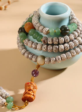 原生态星月菩提檀木扎基拉姆多圈手链新中式盘玩文玩佛珠手串