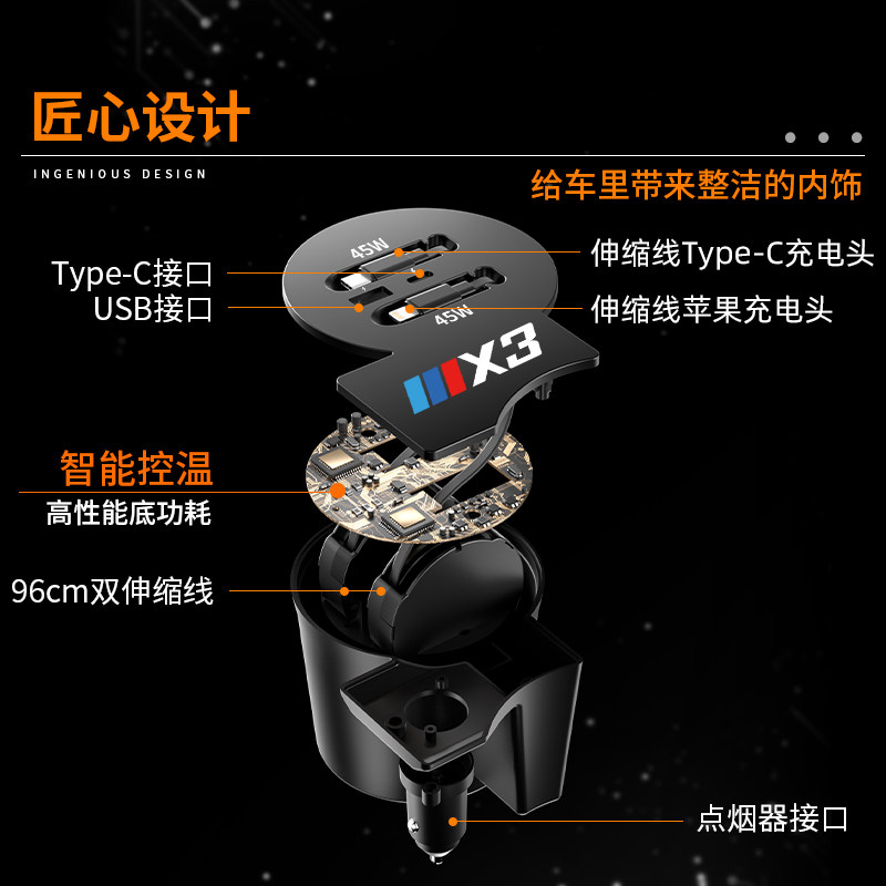 适用于宝马X3X4X5L3系车载拓展坞USB充电器多功能TYPE-C超级快充,淘宝优惠券,粉丝福利购,淘宝优惠卷