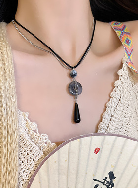 新中式复古平安扣禅意流苏项链女ins潮秋冬款高级感毛衣链卫衣链