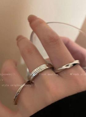 银色素圈戒指三件套女冷淡风简约气质百搭食指戒网红个性套装尾戒
