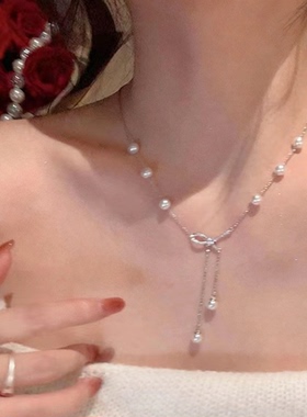 小红书同款蝴蝶结珍珠流苏项链女轻奢小众颈链设计感高级锁骨链