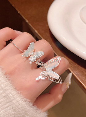 韩系超仙炫彩蝴蝶开口食指戒女戒