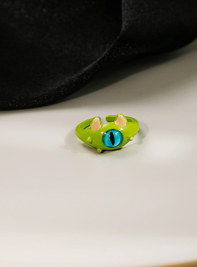 小黑猫搞怪大眼仔开口戒指