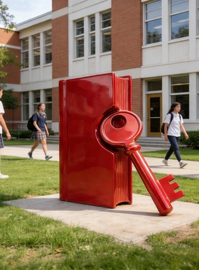 书本钥匙系列不锈钢镜面大型学校城市广场文化艺术金属主题公园