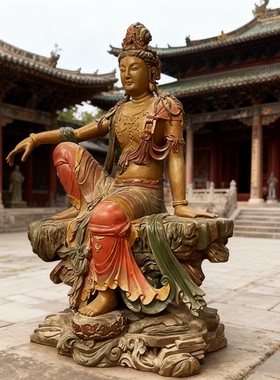 禅意观音菩萨汉博雕塑玻璃钢铸铜