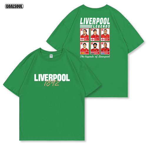 利物浦T恤LIVERPOOL杰拉德 萨拉赫 范戴克复古插画款纯棉休闲短袖 - 图3