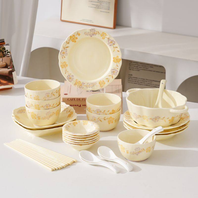 紫罗兰奶油碗碟套装陶瓷家用新款碗筷高颜值盘子组合高级餐具碗盘,淘宝优惠券,粉丝福利购,淘宝优惠卷