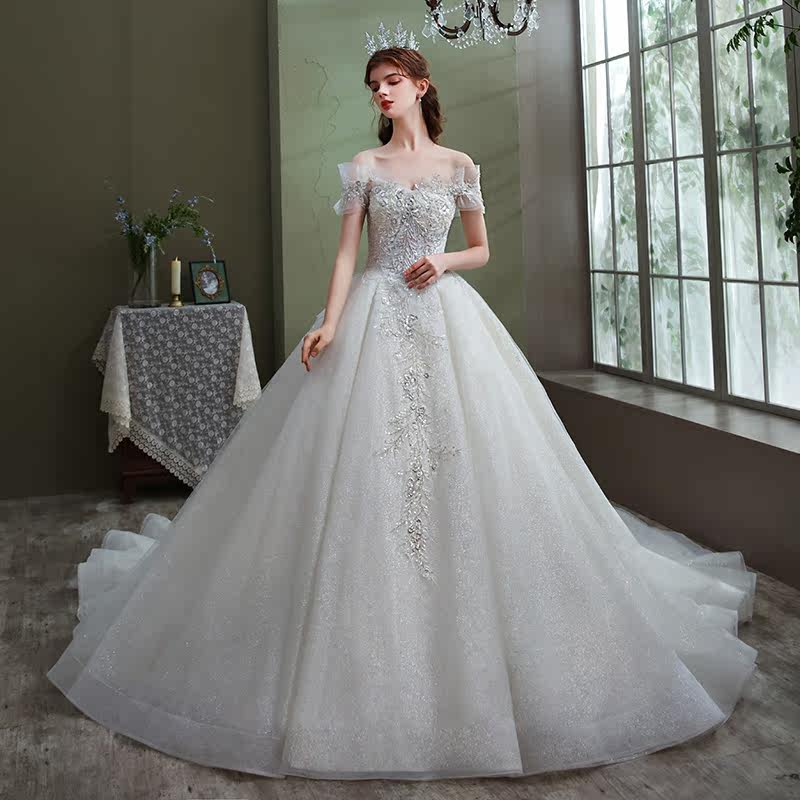 一字肩主婚纱2022新款新娘小个子轻 露唯莎婚纱