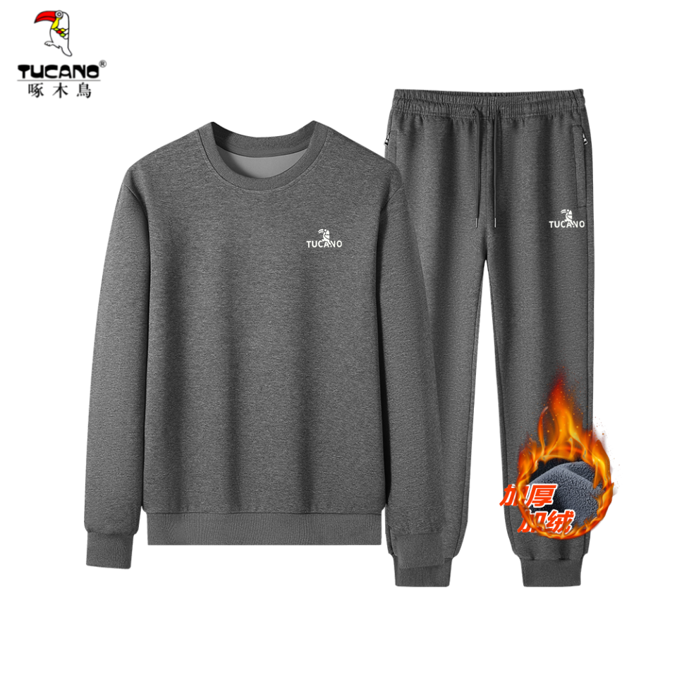 啄木鸟运动套装男秋季加绒加厚纯棉休闲圆领卫衣长裤两件套跑步服,淘宝优惠券,粉丝福利购,淘宝优惠卷