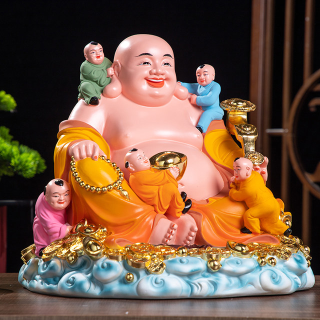 Smiling Maitreya Buddha Five Sons of Maitreya Resin Buddha Statue