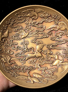 古玩摆件祥云供奉黄铜仙鹤