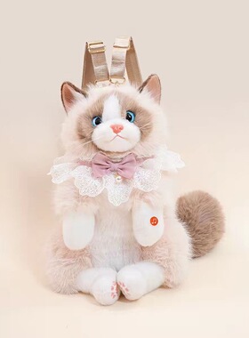 可爱猫咪背包玩偶毛绒娃娃小猫咪抱枕公仔玩具礼物跨境