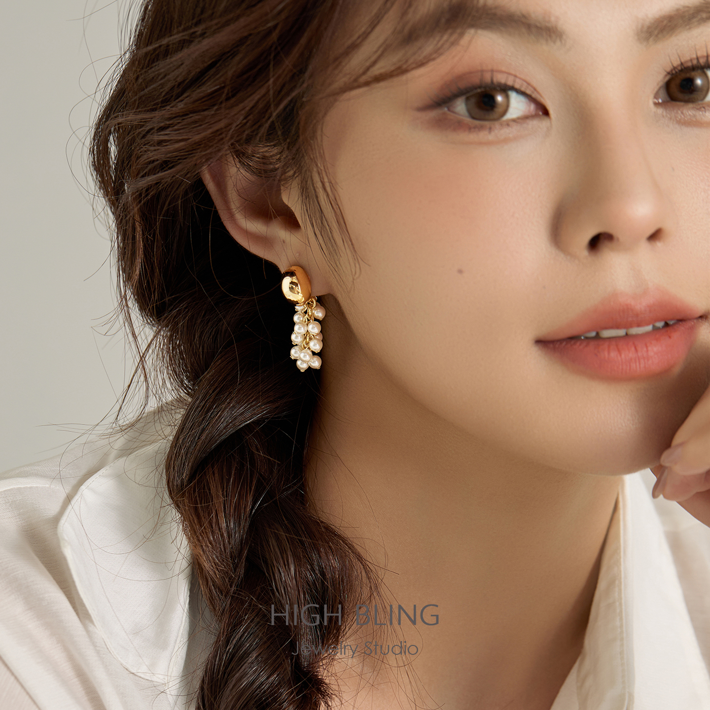 原创超耗时高定手工S家珍珠葡萄度假风耳坠饰无耳洞女蚊香盘耳夹 - 图0