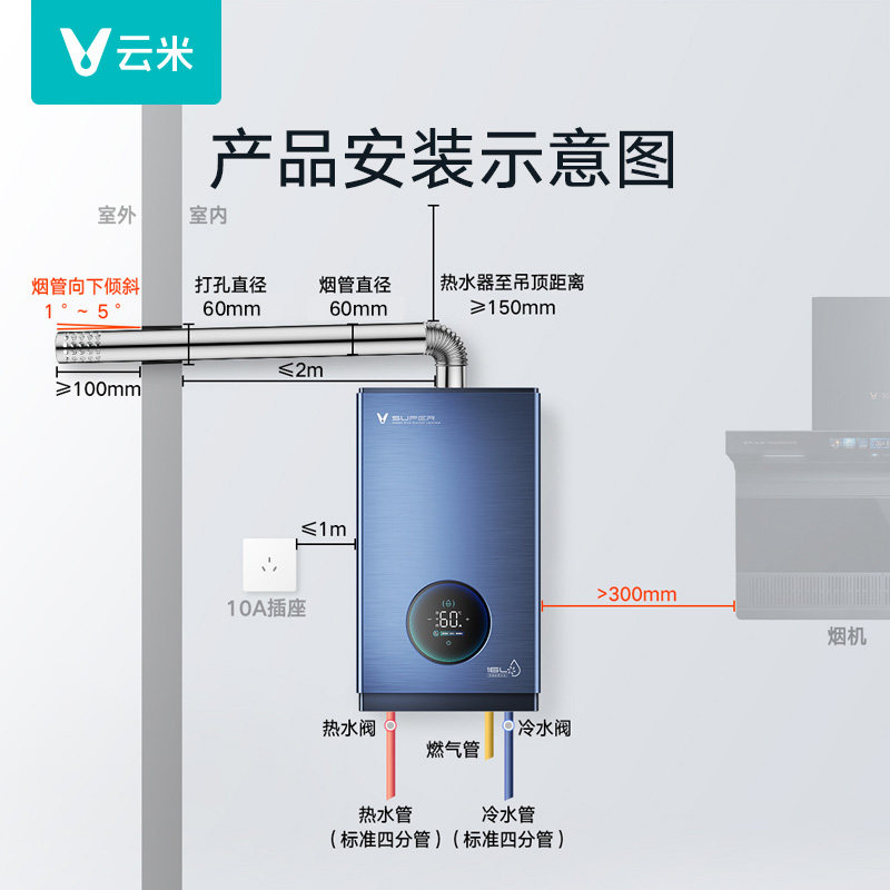 云米双增压零冷水super智能热水器 云米燃气热水器