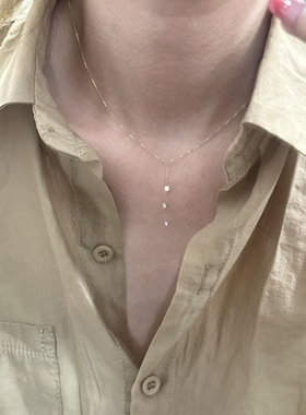 S925纯银三颗锆石吊坠项链女精致简约百搭韩系2025新款流苏锁骨链