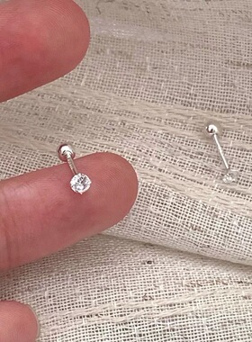 S999纯银mini小石头耳钉养耳洞女拧螺丝扣睡觉不用摘百搭小巧耳饰