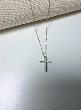 S925纯银韩国十字架锆石吊坠项链精致闪钻轻奢小众设计感锁骨链女