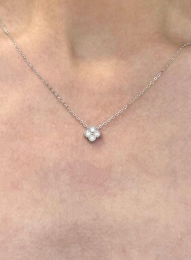 S925纯银莫桑石四叶草项链女小众设计简约百搭时尚2025新款锁骨链