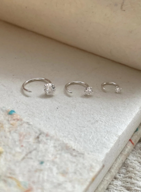 S999纯银mini挂钩小鼻嘎耳钉养耳洞睡觉不用摘耳骨钉简约百搭耳饰
