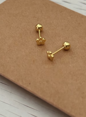 S925纯银mini小金花耳钉养耳洞拧螺丝款耳骨钉简约百搭耳饰