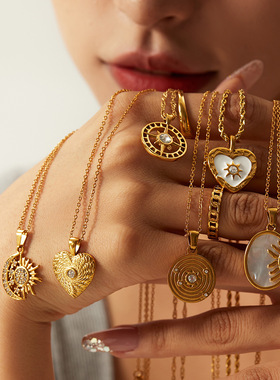 万兴欧美复古不锈钢贝母爱心项链高级感钛钢不褪色首饰品颈链