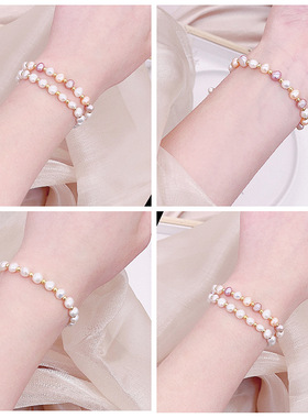 精致淡水珍珠玉石手链女时尚简约气质手串抽拉式手链简约小巧手饰