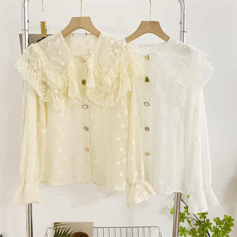 韩版荷叶边娃娃领雪纺衫女小众衬衫 莲妲衬衫