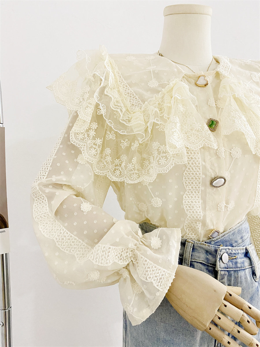 韩版荷叶边娃娃领雪纺衫女小众衬衫 莲妲衬衫