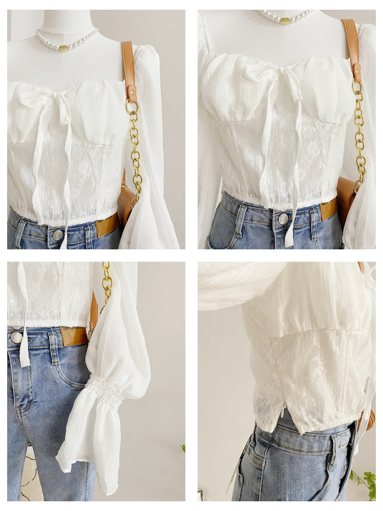 纯欲风法式方领短款修身设计感衬衫 莲妲衬衫