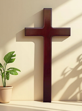 实木十字架红棕色挂壁摆件