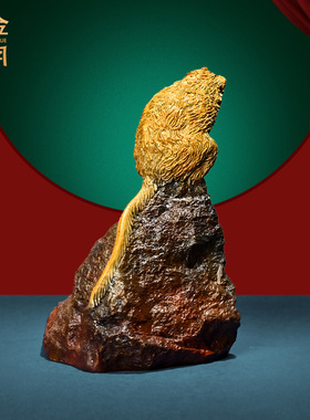 铜金岁月全黄铜金猴报喜摆件家居客厅办公室桌面博古架猴子工艺品