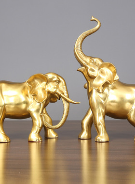 黄铜大象一对摆件办公室家居工艺品开业新品