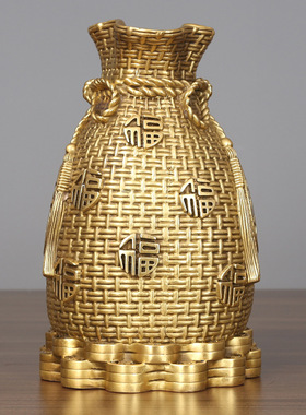 黄铜聚宝盆摆件钱袋存钱罐办公室家居工艺品