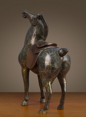 铜金岁月黄铜创意铜雕马摆件客厅玄关办公室博古架桌面装饰品