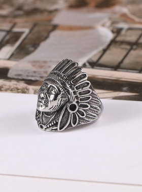 复古印第安人钛钢戒指 朋克非主流潮人男女 酋长食指指环SA387