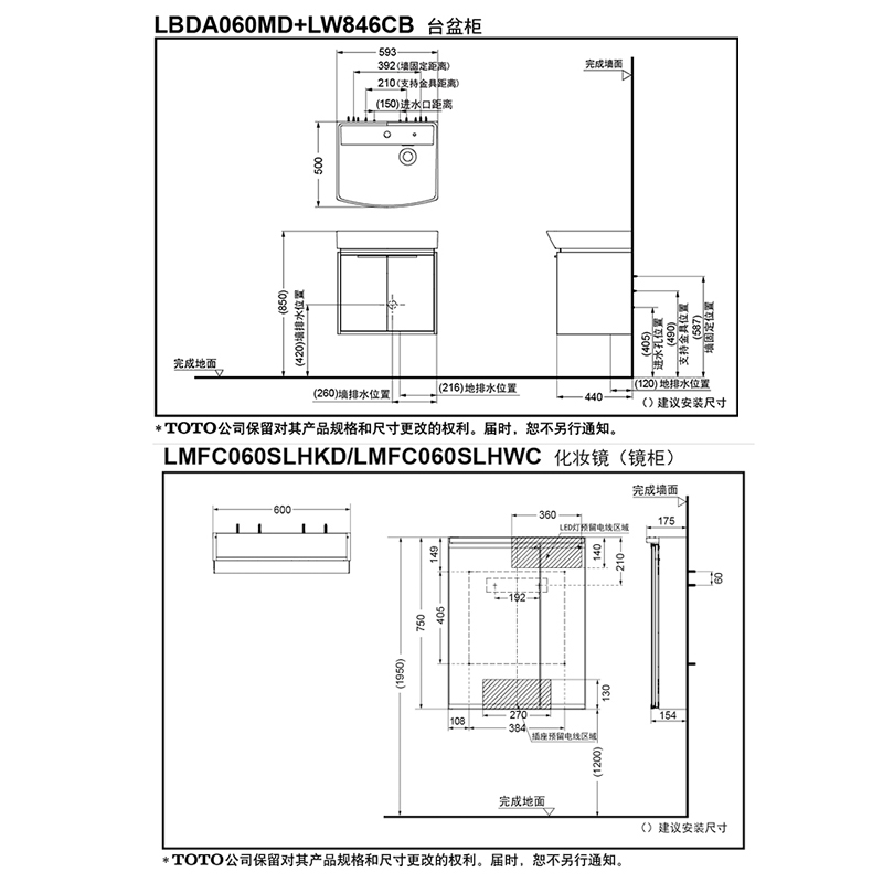 TOTO浴室柜LBDA060MW MD现代小户型壁挂家用一体陶瓷洗手盆(06-D) - 图3